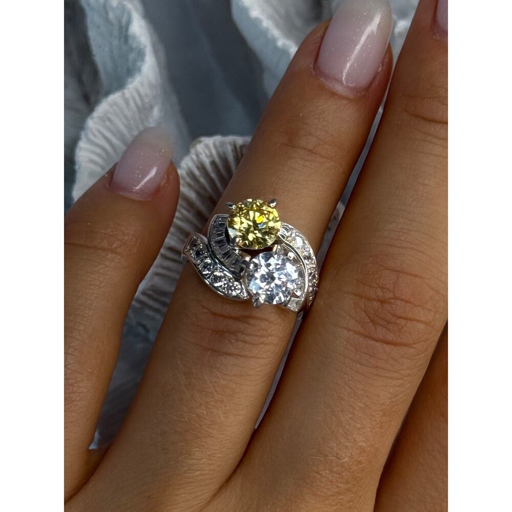 925 Sterling Silver Yellow & White Cz Ring Size 6 - Picture 7 of 12